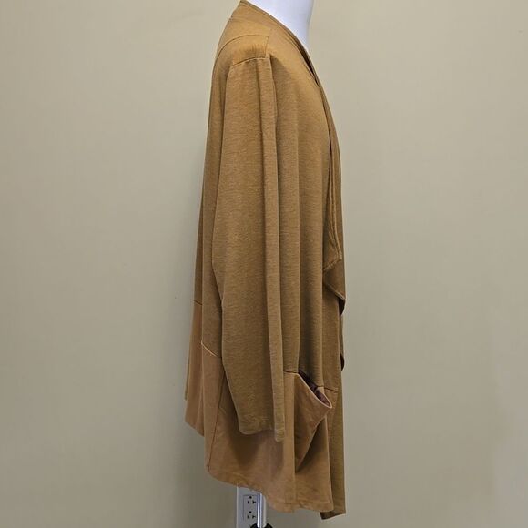 LOGO Lounge Drape Front Waterfall Cardigan 3X French Terry Faux Suede Western - Picture 9 of 13